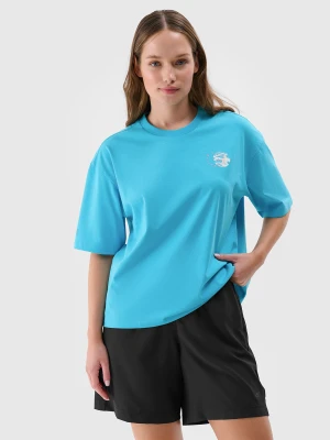 4F T-shirt oversize z nadrukiem damski - turkusowy S