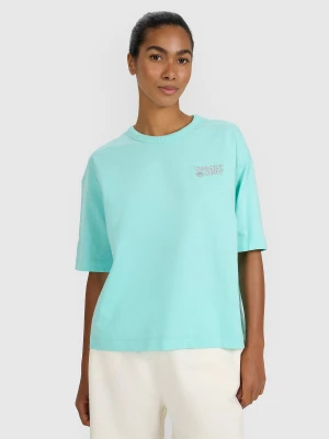 4F T-shirt oversize z nadrukiem damski - turkusowy XS