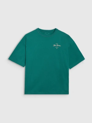 4F T-shirt oversize z nadrukiem damski - turkusowy L