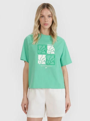 4F T-shirt oversize z nadrukiem damski - zielony L