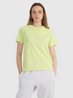 4F T-shirt oversize z nadrukiem damski - żółty XS