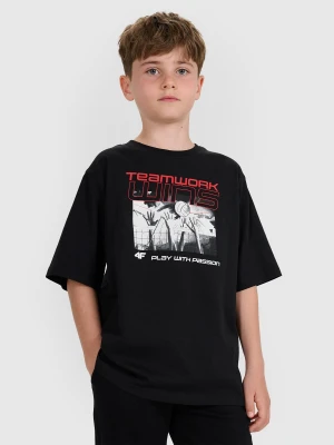 4F T-shirt oversize z nadrukiem dziecięcy - czarny 122/128 (6-8 lat)