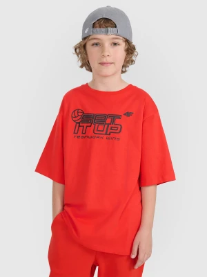 4F T-shirt oversize z nadrukiem dziecięcy - czerwony 146/152 (10-12 lat)