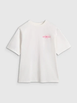 4F T-shirt oversize z nadrukiem dziewczęcy - biały 146 (10-11 lat)