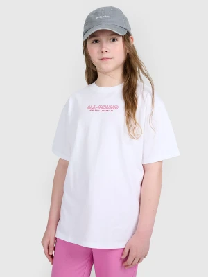 4F T-shirt oversize z nadrukiem dziewczęcy - biały 158 (12-13 lat)
