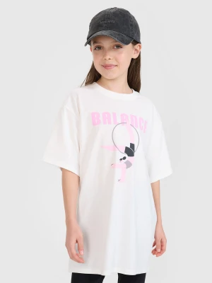 4F T-shirt oversize z nadrukiem dziewczęcy - biały 164 (13-14 lat)