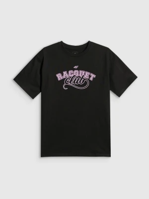 4F T-shirt oversize z nadrukiem dziewczęcy - czarny 134/140 (8-10 lat)