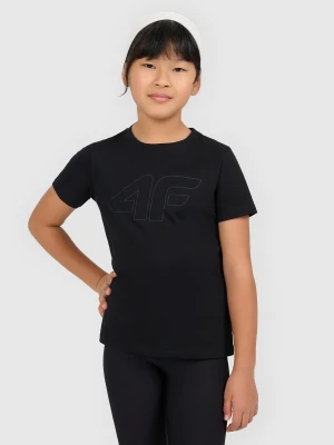 4F T-shirt oversize z nadrukiem dziewczęcy - czarny 134 (8-9 lat)