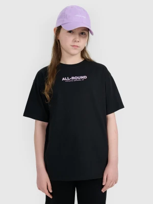 4F T-shirt oversize z nadrukiem dziewczęcy - czarny 164 (13-14 lat)