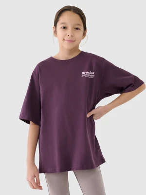4F T-shirt oversize z nadrukiem dziewczęcy - fioletowy 128 (7-8 lat)