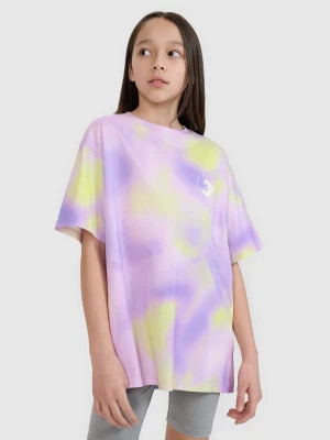 4F T-shirt oversize z nadrukiem dziewczęcy - fioletowy 158 (12-13 lat)