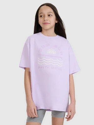 4F T-shirt oversize z nadrukiem dziewczęcy - fioletowy 152 (11-12 lat)