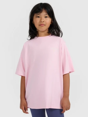4F T-shirt oversize z nadrukiem dziewczęcy - różowy 140 (9-10 lat)