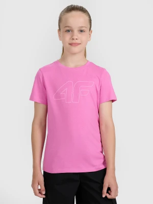 4F T-shirt oversize z nadrukiem dziewczęcy - różowy 140 (9-10 lat)