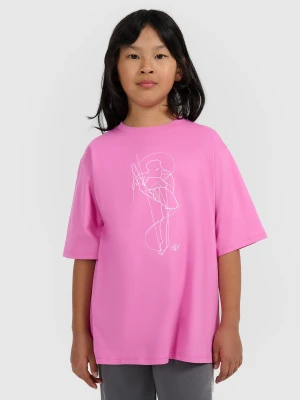 4F T-shirt oversize z nadrukiem dziewczęcy - różowy 158 (12-13 lat)
