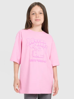 4F T-shirt oversize z nadrukiem dziewczęcy - różowy 140 (9-10 lat)