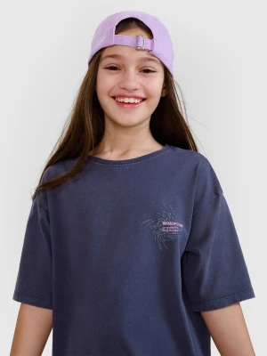 4F T-shirt oversize z nadrukiem dziewczęcy - szary 122 (6-7 lat)
