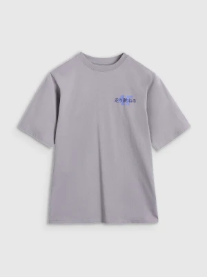 4F T-shirt oversize z nadrukiem dziewczęcy - szary 140 (9-10 lat)