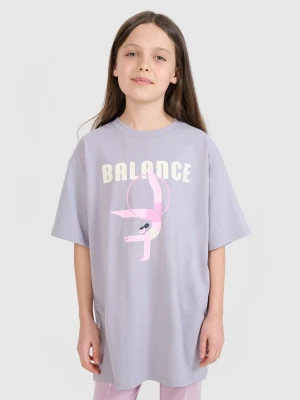 4F T-shirt oversize z nadrukiem dziewczęcy - szary 152 (11-12 lat)