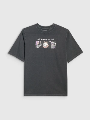 4F T-shirt oversize z nadrukiem dziewczęcy - szary 122 (6-7 lat)