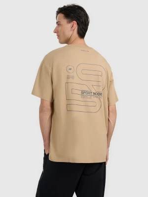 4F T-shirt oversize z nadrukiem męski - beżowy S