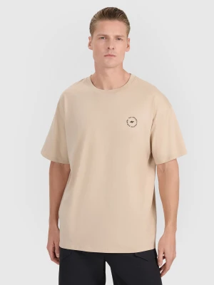 4F T-shirt oversize z nadrukiem męski - beżowy M