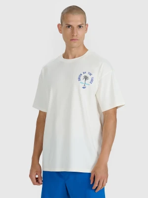 4F T-shirt oversize z nadrukiem męski - beżowy XXL