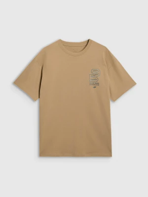 4F T-shirt oversize z nadrukiem męski - beżowy S