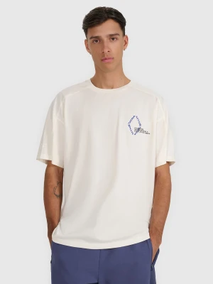 4F T-shirt oversize z nadrukiem męski - beżowy XXL