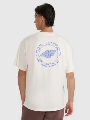 4F T-shirt oversize z nadrukiem męski - beżowy XXL