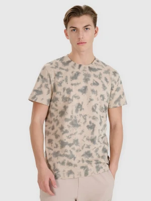 4F T-shirt oversize z nadrukiem męski - beżowy XXL