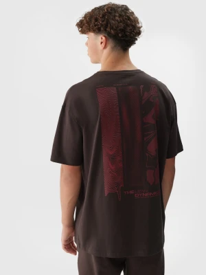 4F T-shirt oversize z nadrukiem męski - brązowy S