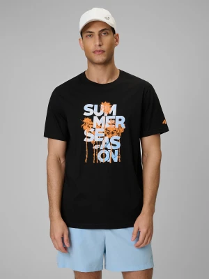 4F T-shirt regular z nadrukiem męski - czarny XXL