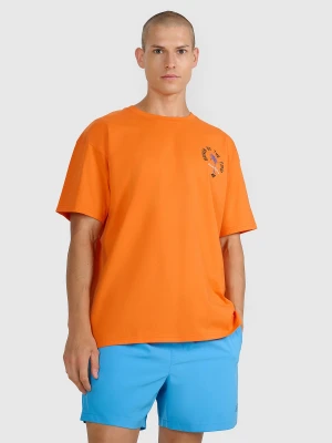 4F T-shirt oversize z nadrukiem męski - pomarańczowy L