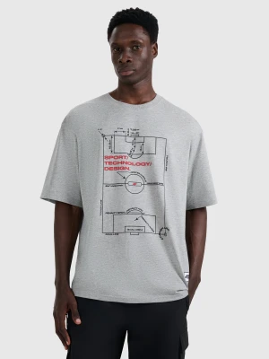 4F T-shirt oversize z nadrukiem męski - szary S