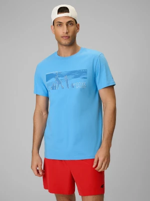 4F T-shirt reagular z nadrukiem męski - niebieski S