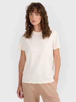 4F T-shirt regular gładki damski - beżowy XL