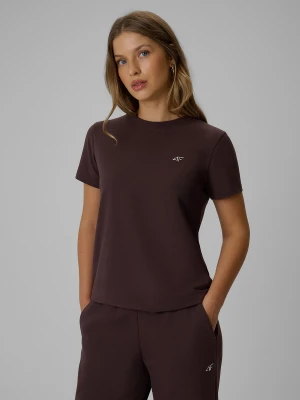 4F T-shirt regular gładki damski - brązowy S