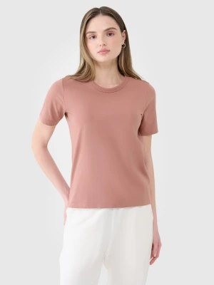 4F T-shirt regular gładki damski - brązowy XS