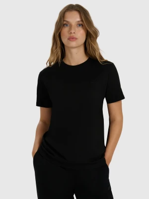 4F T-shirt regular gładki damski - czarny XS