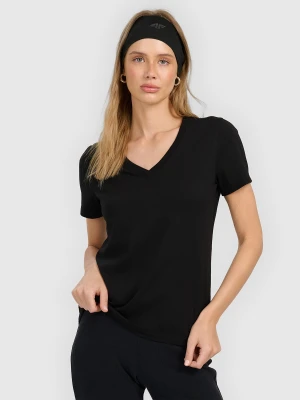 4F T-shirt regular gładki damski - czarny XS