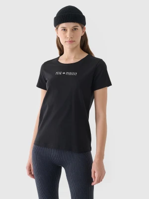 4F T-shirt regular gładki damski - czarny XS