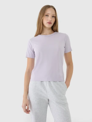 4F T-shirt regular gładki damski - fioletowy XS