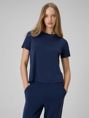4F T-shirt regular gładki damski - granatowy L