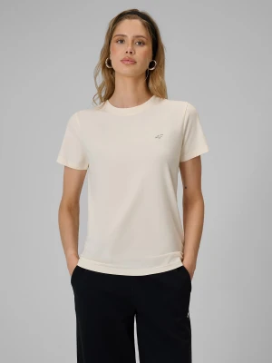 4F T-shirt regular gładki damski - kremowy M Beżowy