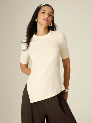 4F T-shirt regular gładki damski - żółty L