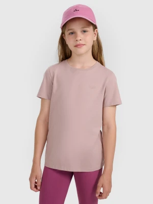 4F T-shirt regular gładki dziewczęcy - beżowy 152 (11-12 lat)