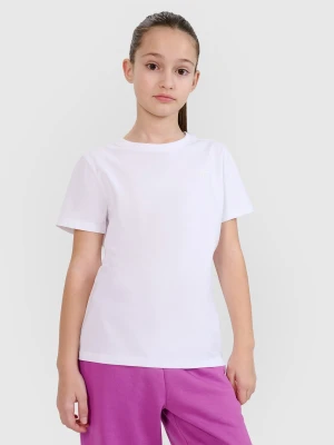 4F T-shirt regular gładki dziewczęcy - biały 128 (7-8 lat)