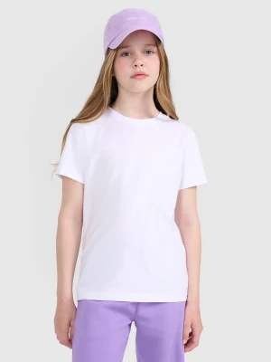 4F T-shirt regular gładki dziewczęcy - biały 134 (8-9 lat)