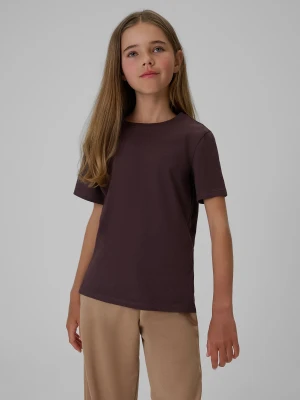 4F T-shirt regular gładki dziewczęcy - brązowy 158 (12-13 lat)